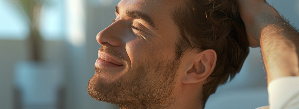 Homme souriant, bien-être retrouvé