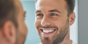 Homme se regardant dans le miroir avec confiance