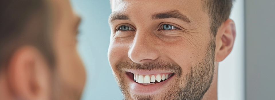 Homme se regardant dans le miroir avec confiance